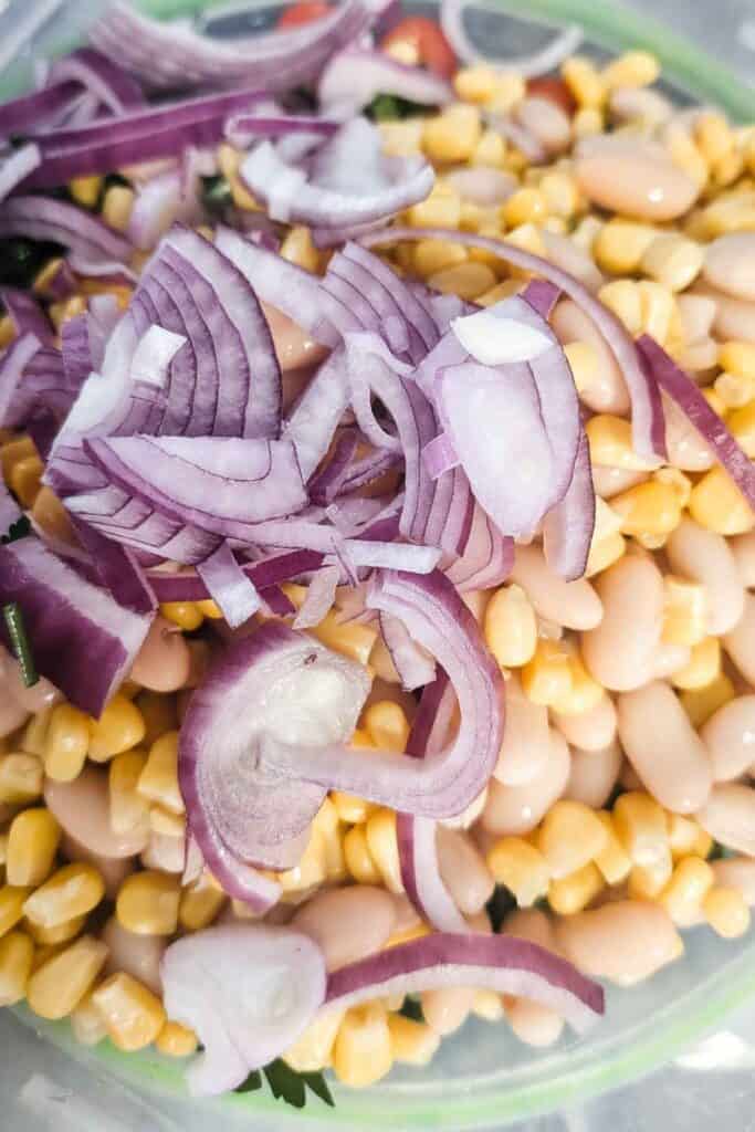 adding red onion