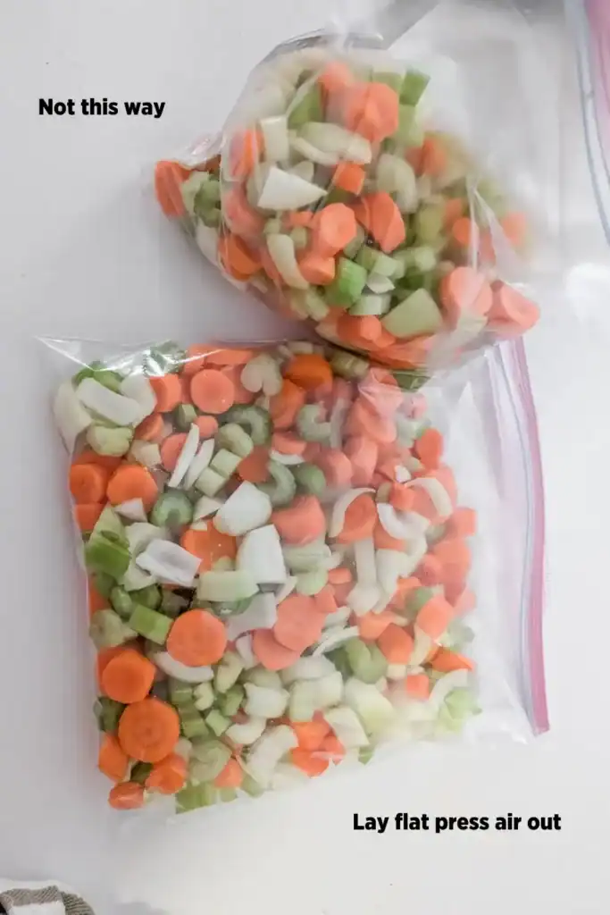 how to bag the mirepoix for the freezer