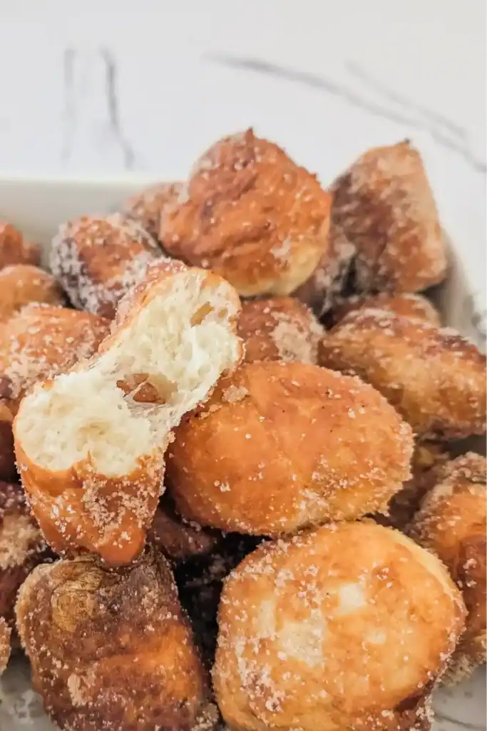 inside a chai spiced sugar donut hole made with pizza dough