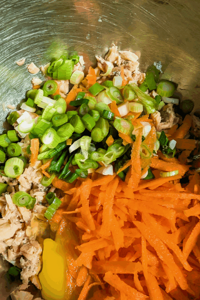 add green onion to salmon mixture