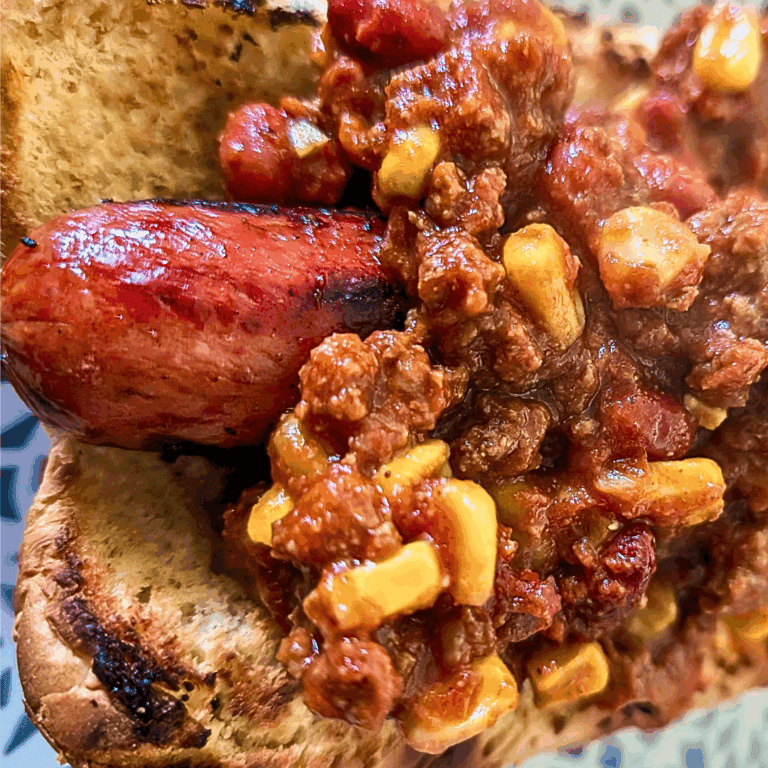 chili cheese dog close up