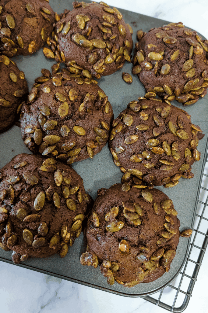 domed pumpkin chocolate muffins with Mexican spices