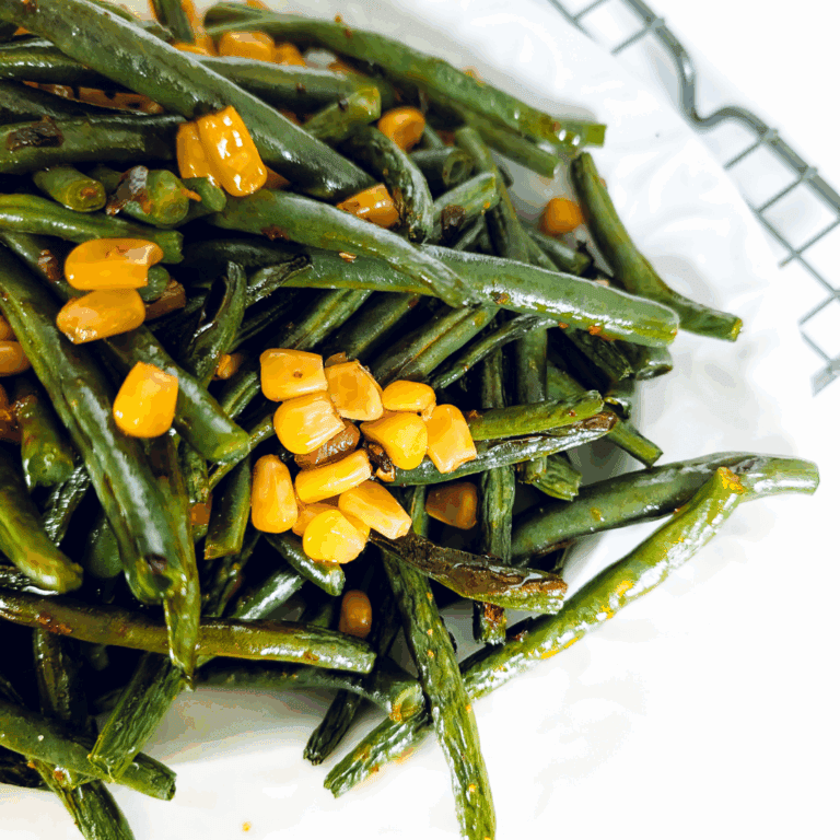 Green beans with corn, roasted and fresh for healthy cooking. Perfect for side dishes or salads.