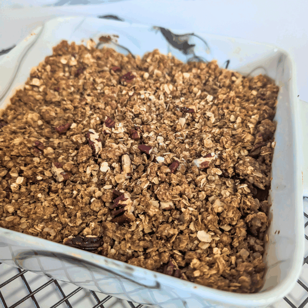 Crumble topping for desserts, oatmeal bake, healthy breakfast topping, granola crumble, whole grain dessert topping.