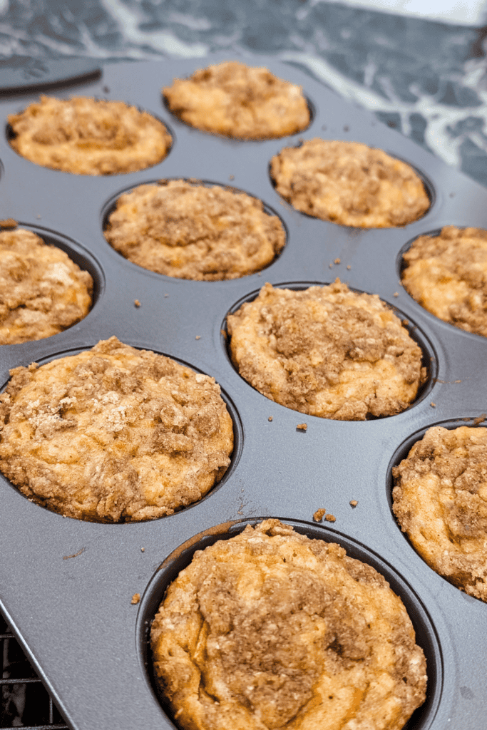Freshly baked carrot oatmeal muffins in a muffin tin, ready to enjoy.