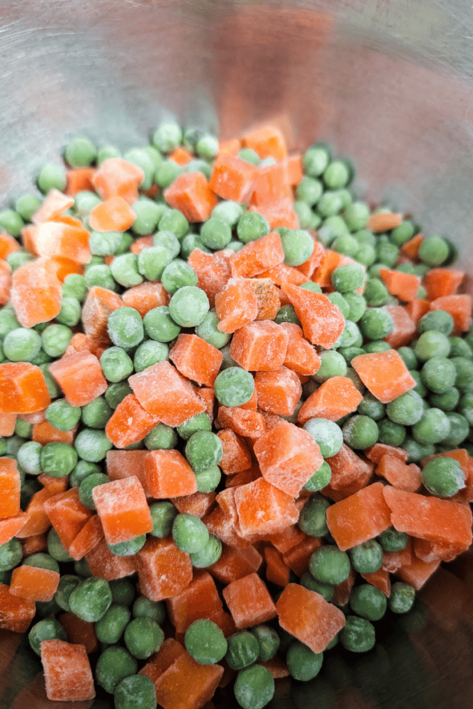 Frozen peas and carrots for easy weeknight shrimp fried rice recipe.
