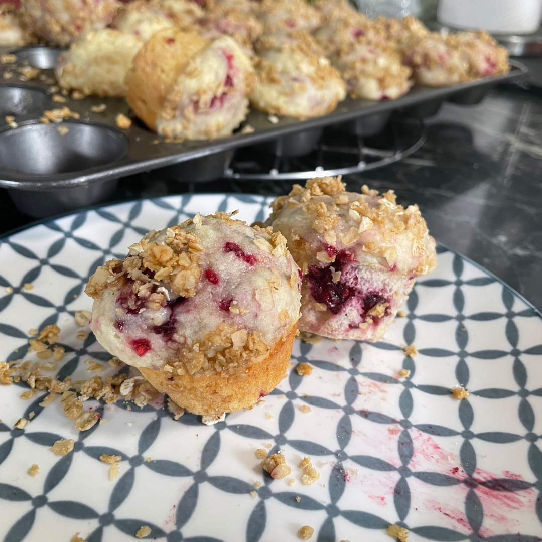 Delicious Berry Muffins with Crumble Topping.