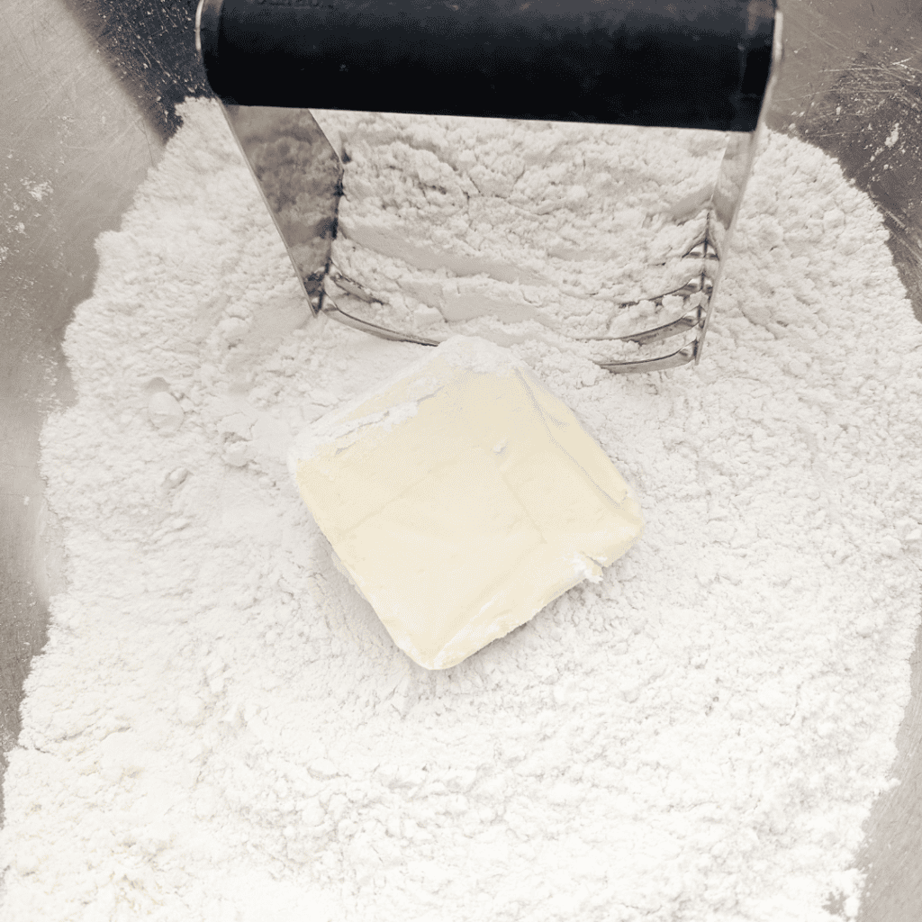 Butter and flour mixture for ham and asparagus quiche crust.