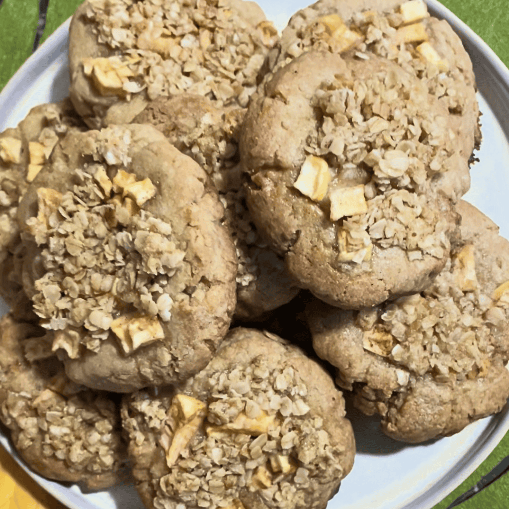 apple crisp cookies piled on plate