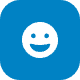 A white smiling face icon centered on a blue rounded square background.
