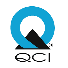 Blue QCI logo with black and white elements on a white background.