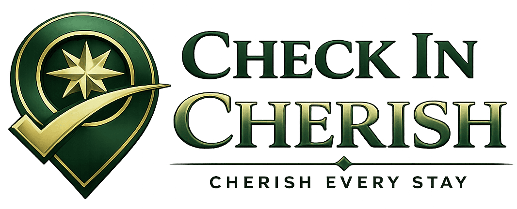 Check in Cherish logo with a green map pin and star, promoting trust and reliability.