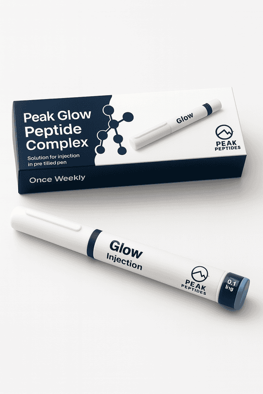 Peak Glow peptide complex injection pen for skin rejuvenation and anti-aging.