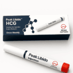 Peak Libido HCG injection pen for hormone therapy, packaged by Peak Peptides.