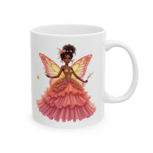 Frostella ceramic mug featuring a fairy princess with butterfly wings, perfect for 11oz and 15oz siz.