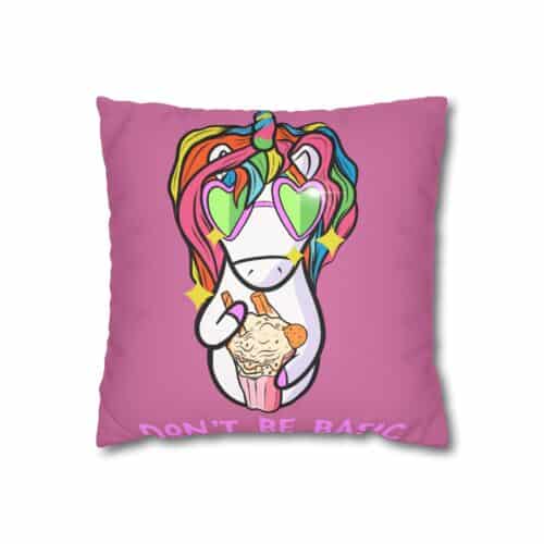Vibrant Sprinkleton unicorn pillowcase with colorful hair and heart-shaped glasses, perfect for play.