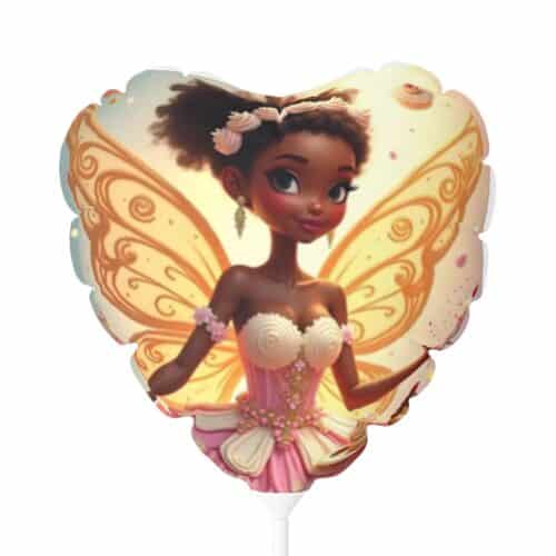 Heart-shaped Frostella balloon featuring a Disney princess with butterfly wings, 11" size.