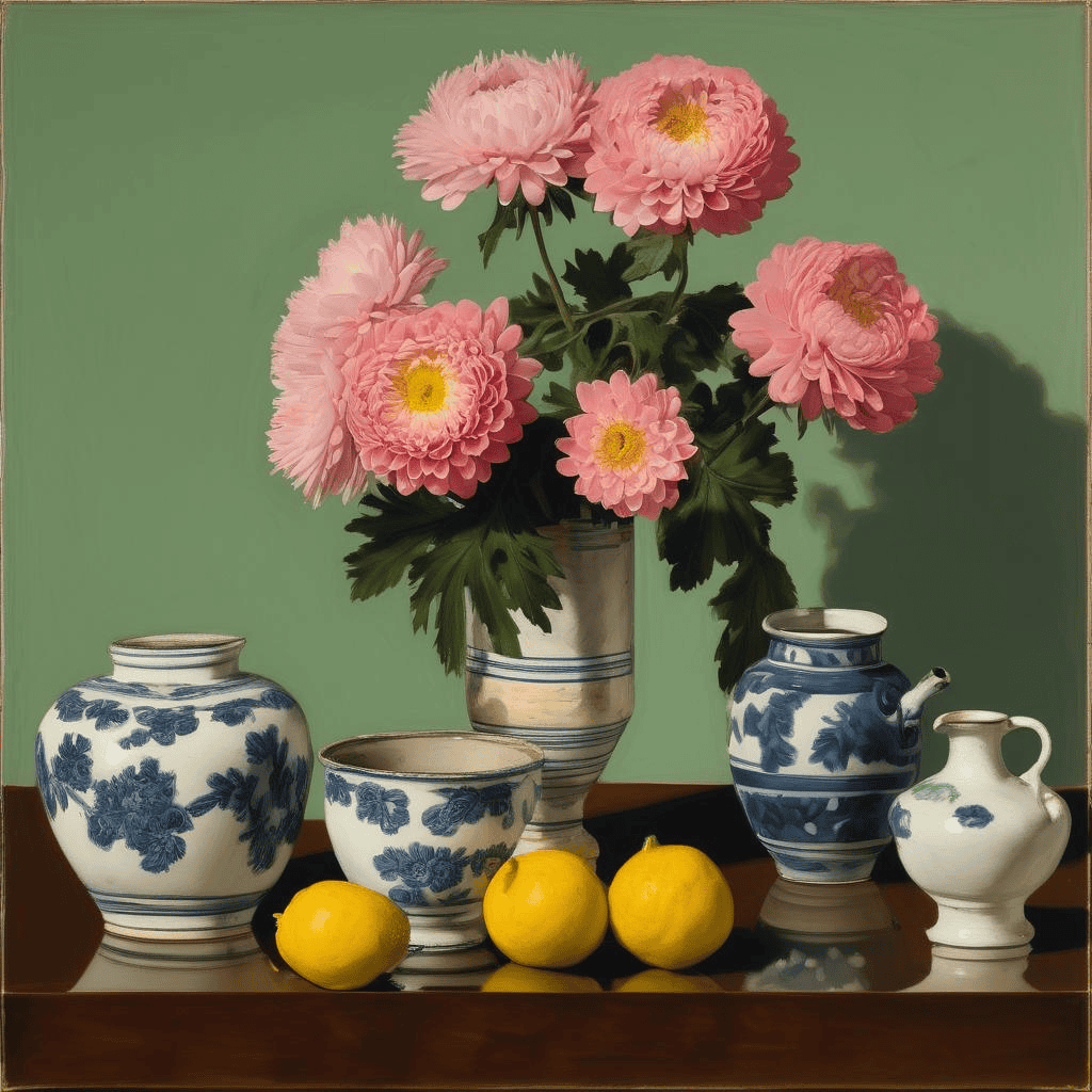 Pot de chrysanthèmes roses – Sanyu