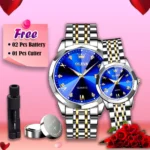 Olevs Stainless Steel fashionable Couple watches Silver Royal Blue