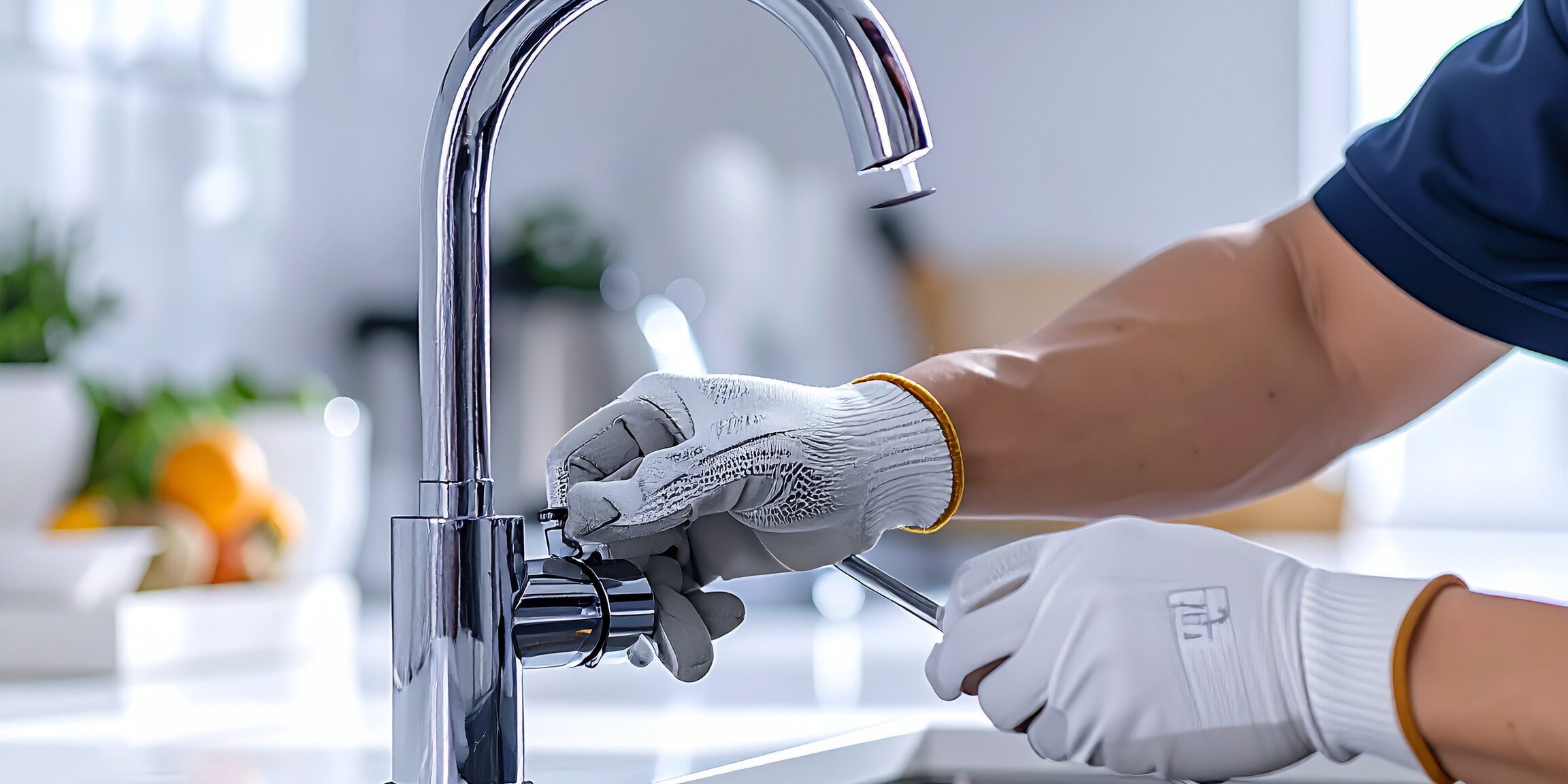 Plumber-Repairing-Kitchen-Faucet-With-Wrench