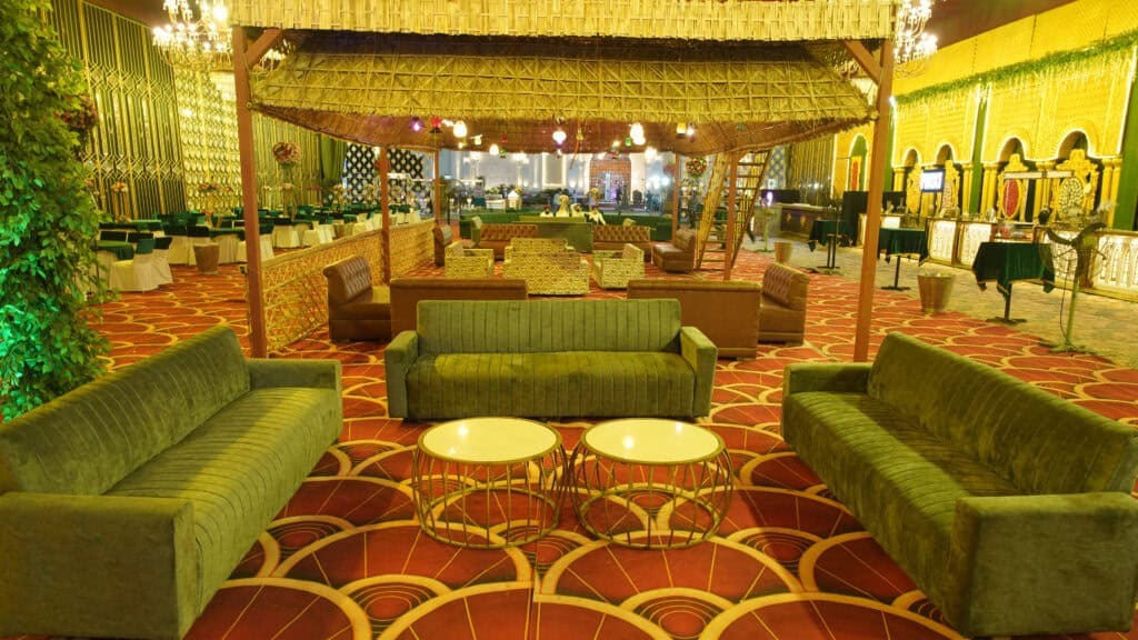 Outdoor event setup at Classic Caterers, Phagwara with stylish seating and ambient lighting.