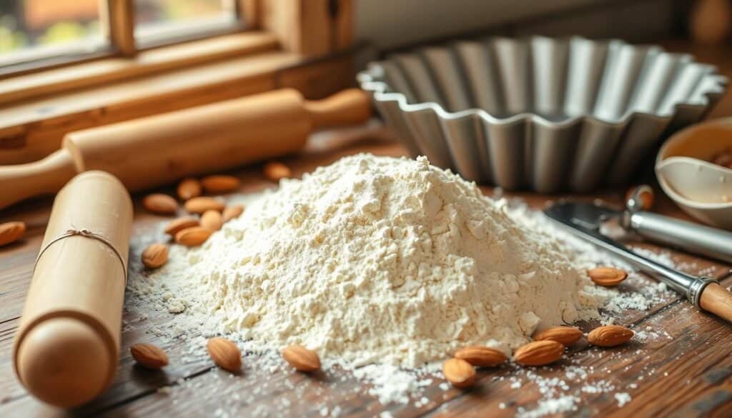 Almond flour baking tools and ingredients for gluten-free pie crust