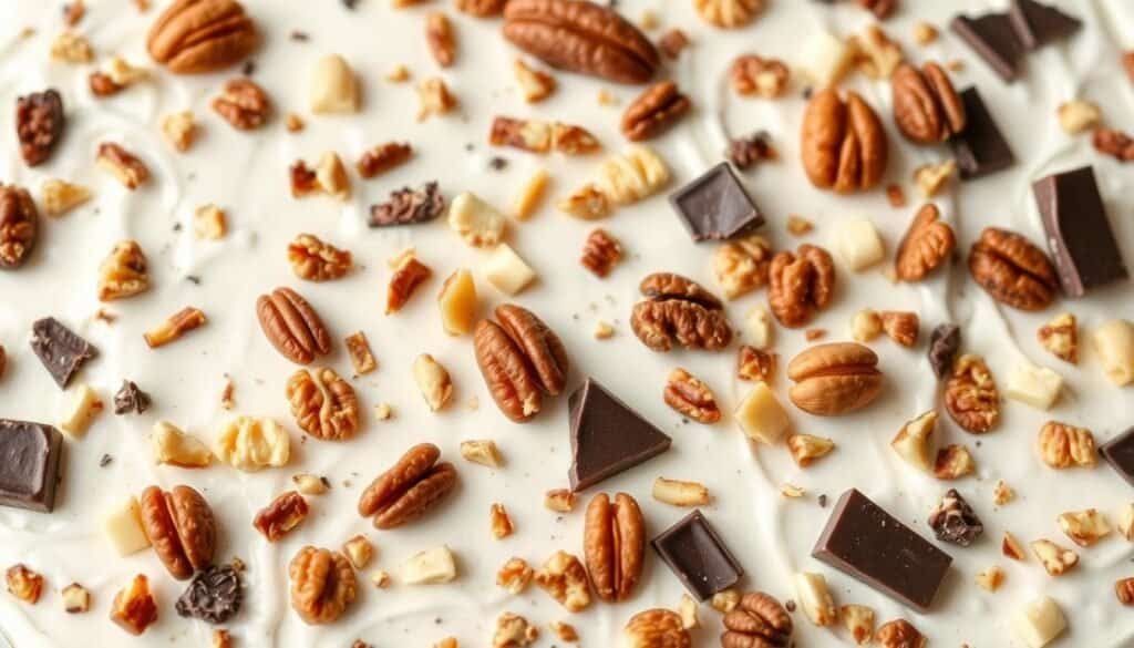 Frozen yogurt bark with nuts and dark chocolate
