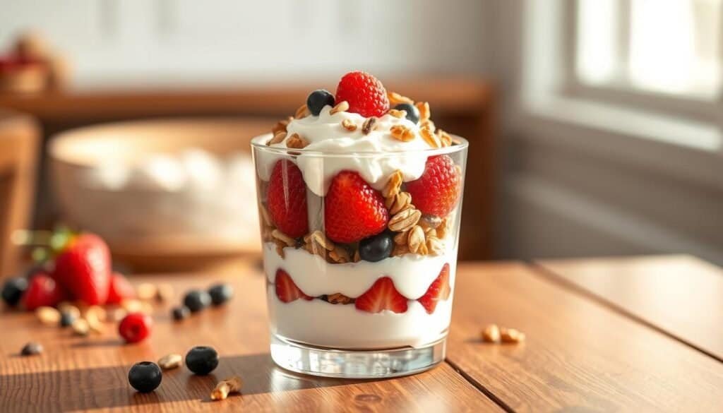 Greek yogurt parfait with berries and nuts