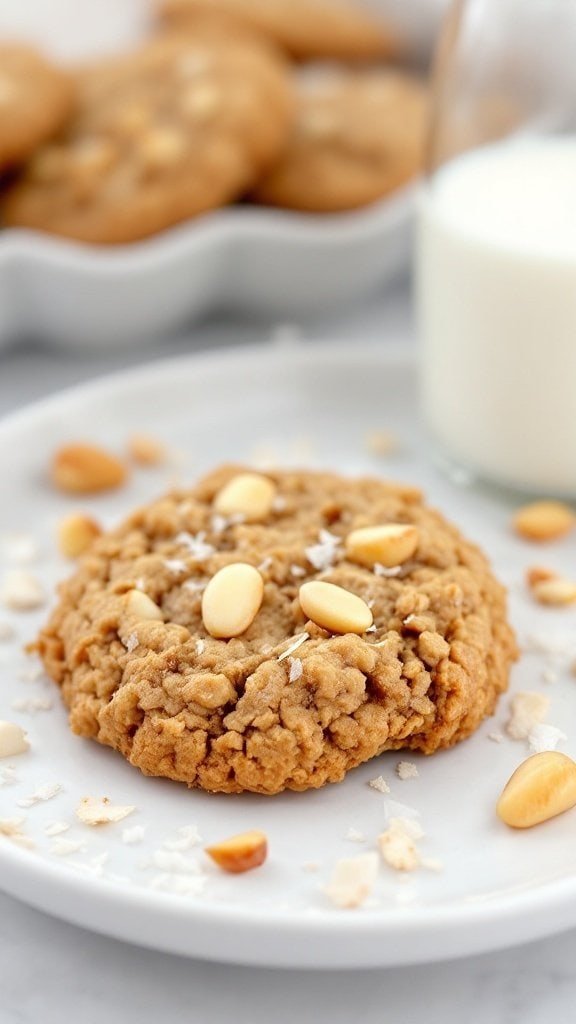 Delicious coconut flour oatmeal cookies with macadamia nuts on a plate.