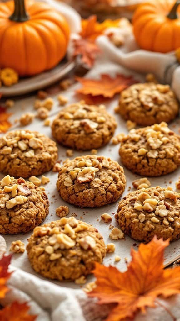 Delicious pumpkin oatmeal cookies topped with walnuts