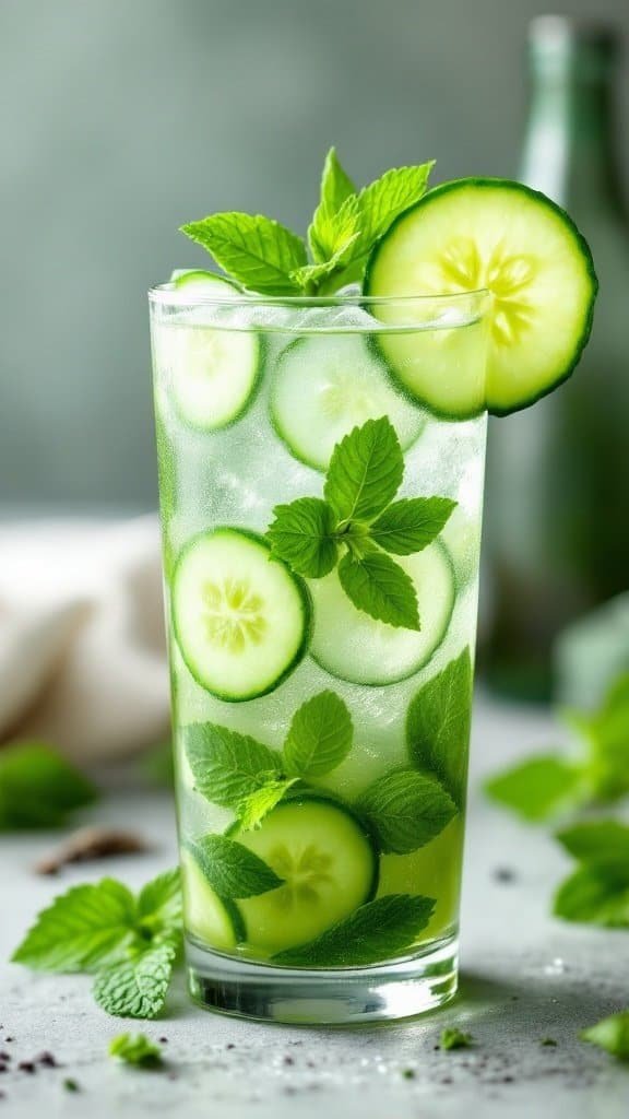 A refreshing drink made with cucumber and mint