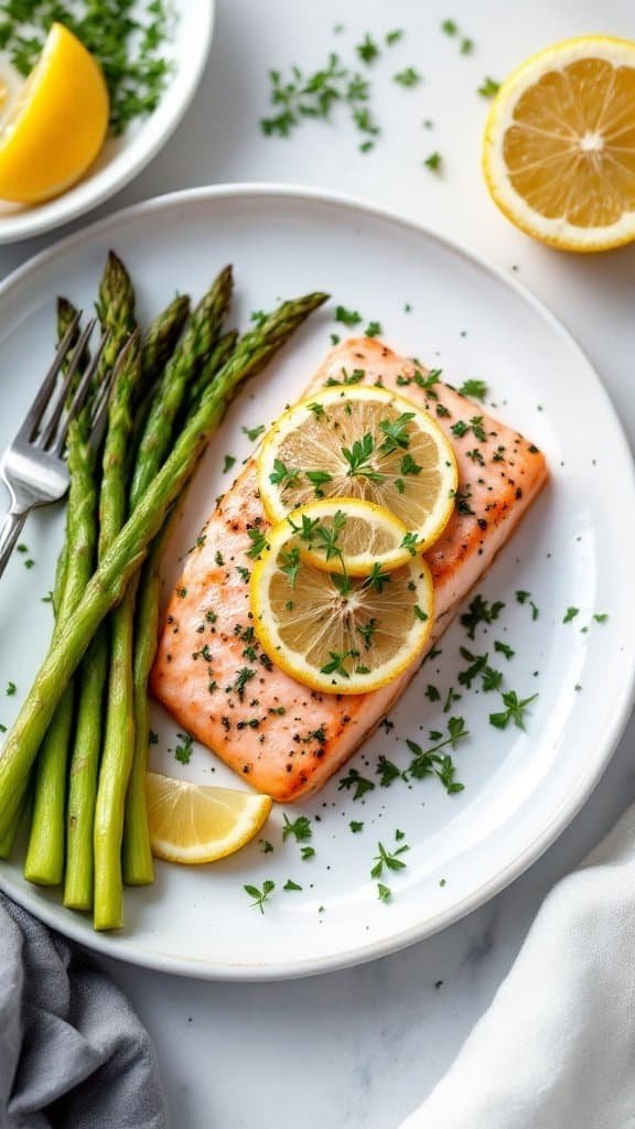 Baked lemon herb salmon with asparagus