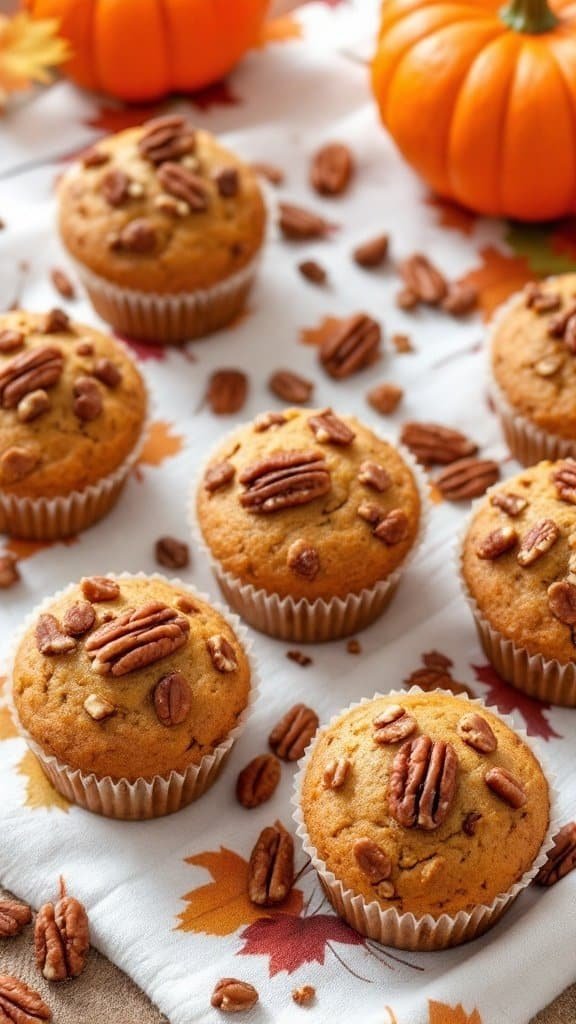 Delicious pumpkin spice muffins topped with pecans, perfect for a low FODMAP diet.