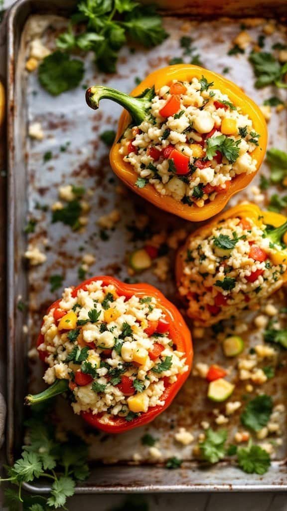Stuffed bell peppers filled with cauliflower rice and vegetables