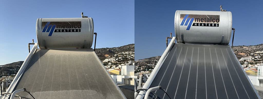 Solar Panel cleaning - PV Panel cleaning Cyprus 2 Solar heater cleaning before - after