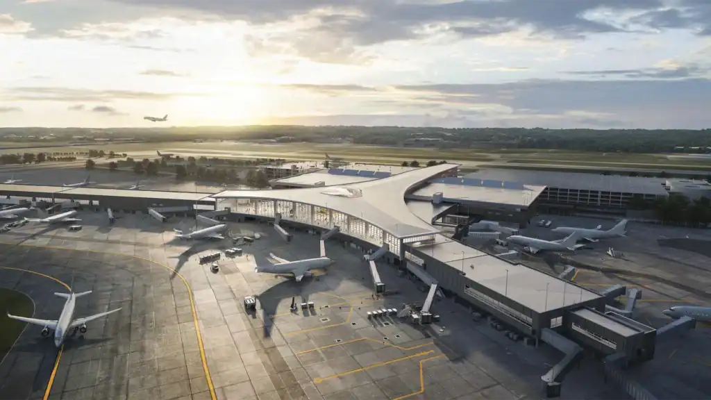 exterior overhead rendering of new terminal