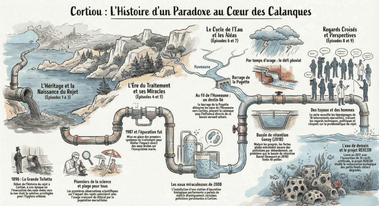 Eaux troubles et déchets au débouché de l'Huveaune — Calanque de Cortiou, Marseille — © Karim Saari