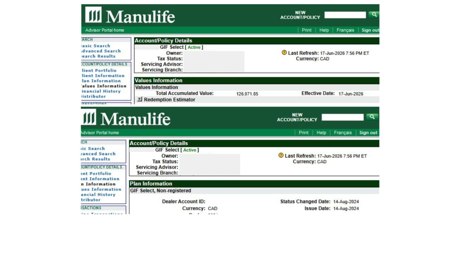 Susan Manulife Bank account screenshot