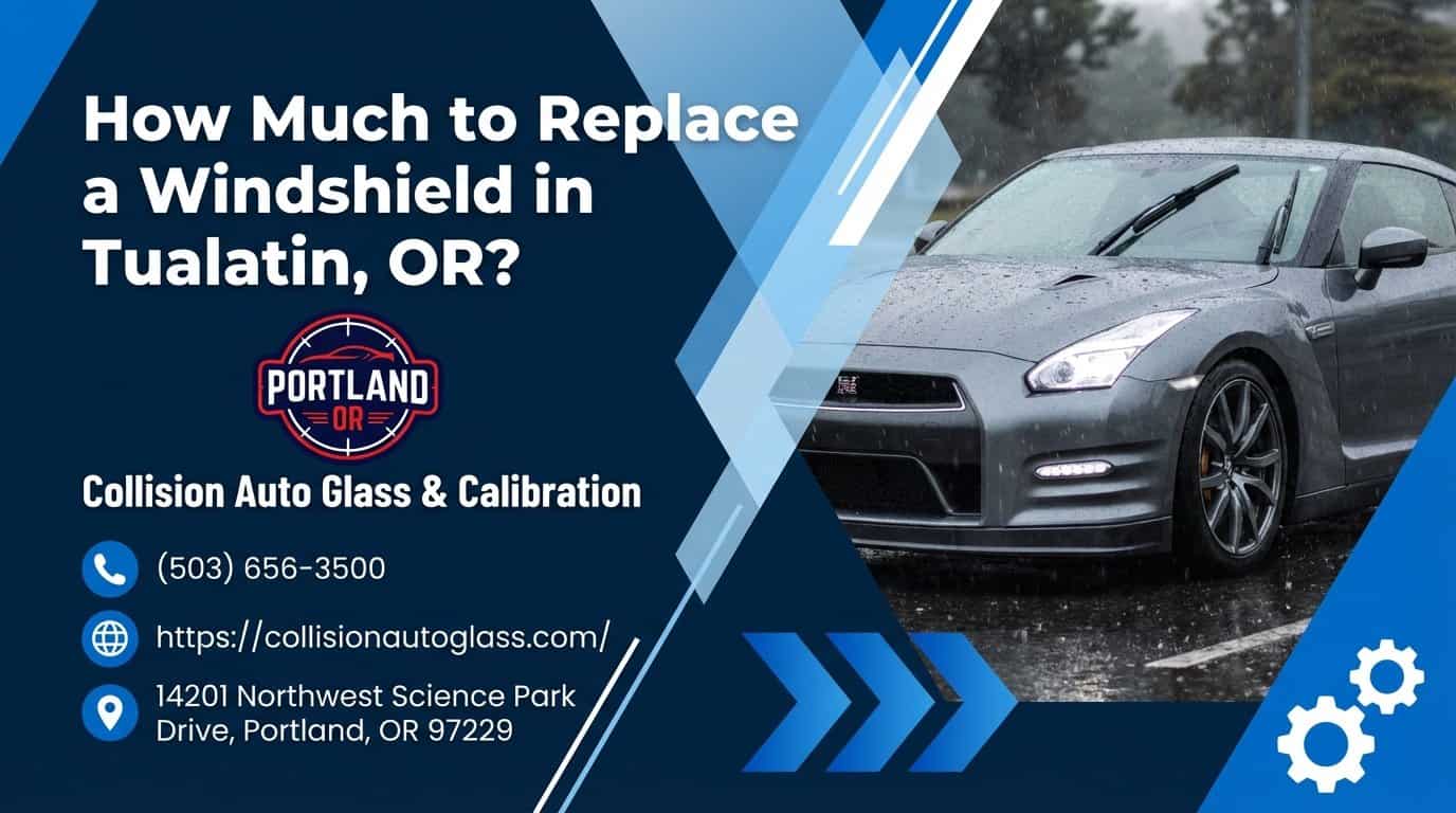 Gray sports car with windshield damage at Collision Auto Glass.