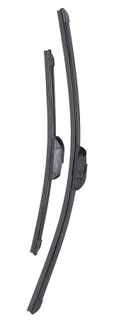 Pair of windshield wiper blades for auto glass repair and replacement.