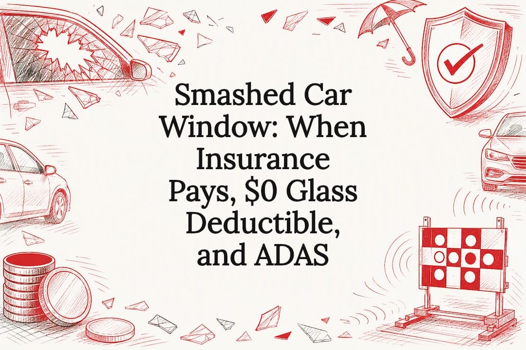 Featured image for “Smashed Car Window: When Insurance Pays, $0 Glass Deductible, and ADAS”