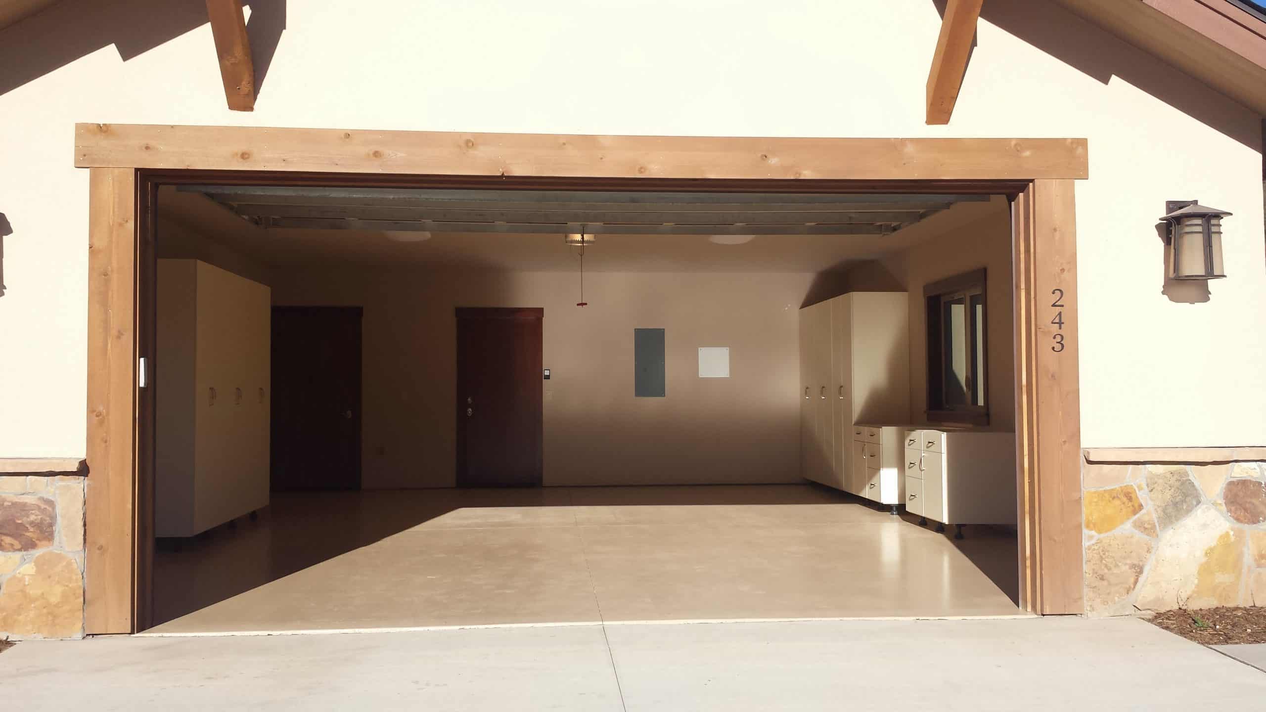 Empty garage with custom storage solutions in Durango, Colorado.
