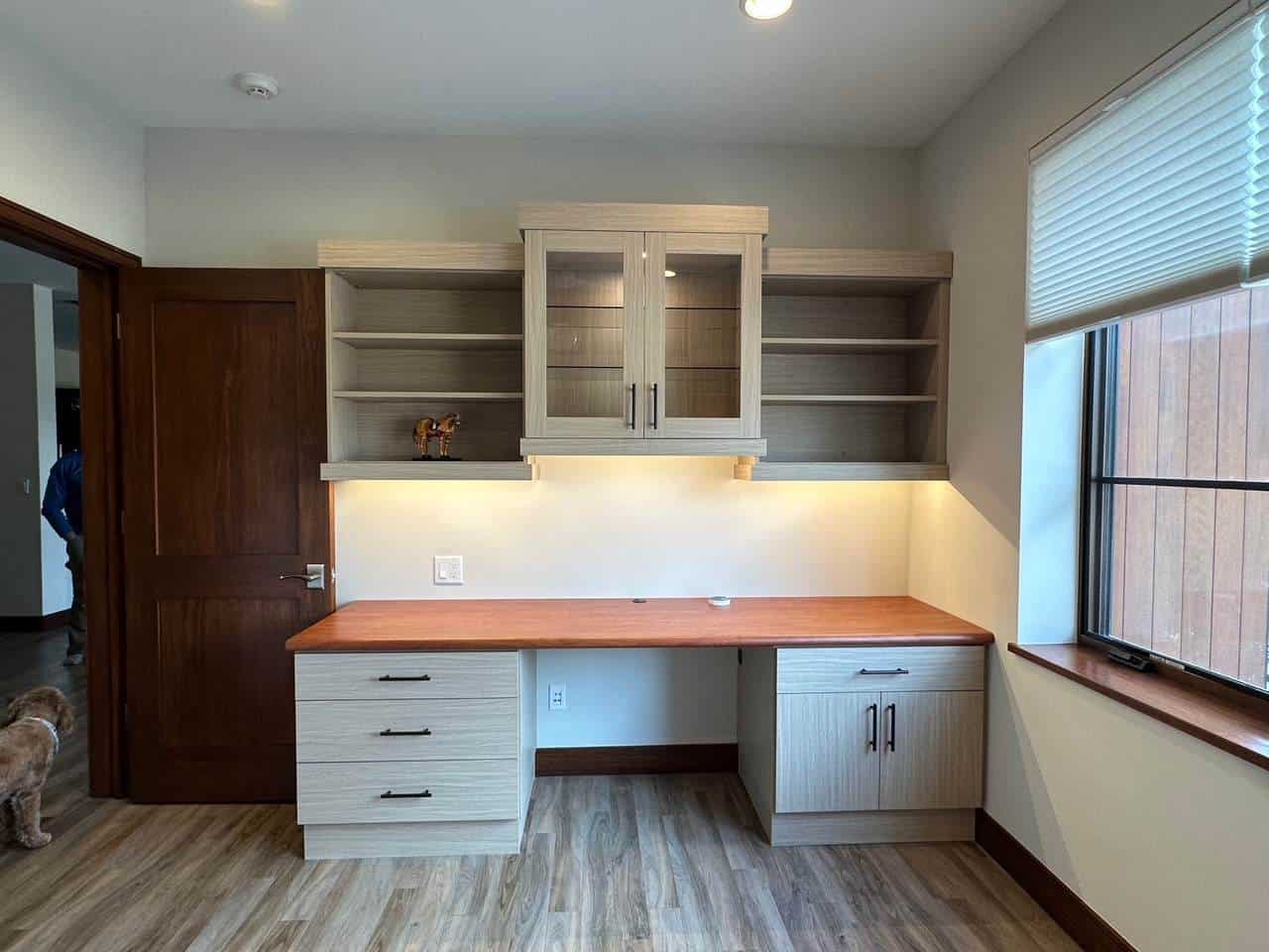Custom home office desk with storage and shelving in Durango.