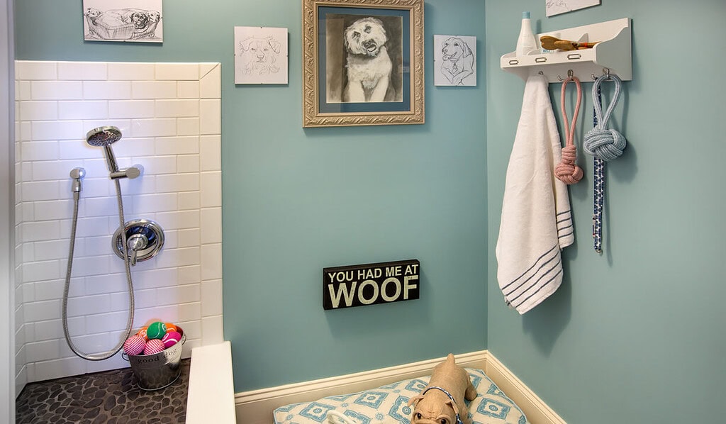 A custom pet washing station that appears in pet-friendly homes.