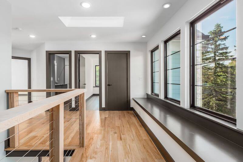 Hardwood flooring in a hallway.