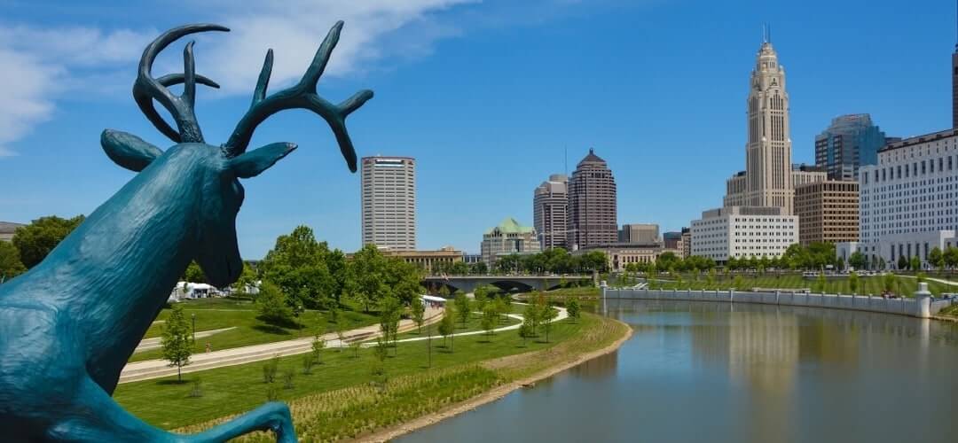 A view from the river in Downtown Columbus.