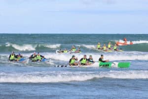 The WildCat surf canoe in the surf