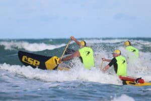 The WildCat surf canoe in the surf