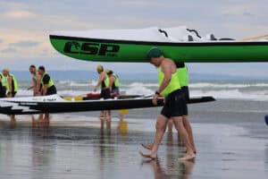 The WildCat surf canoe in the surf