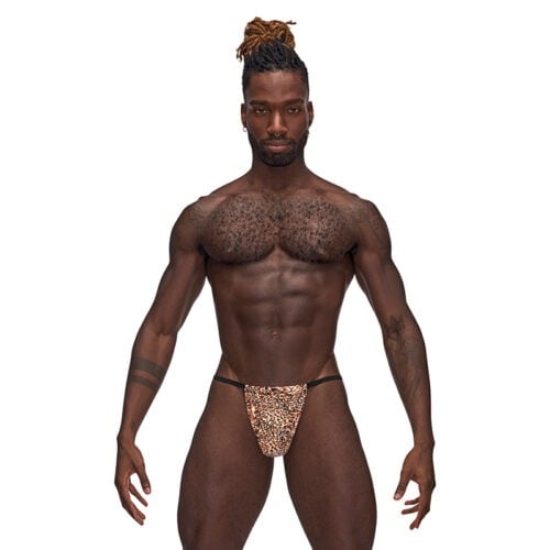 Male Power Animal Posing Strap Brown Leopard One Size
